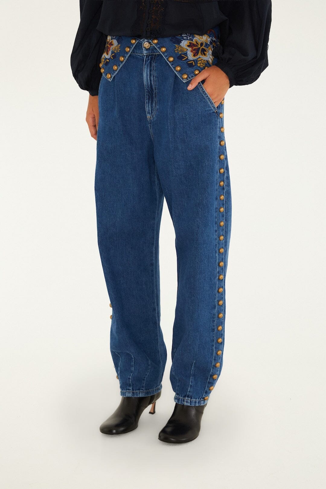 Pantaloni in denim Balloon con nappine dorate