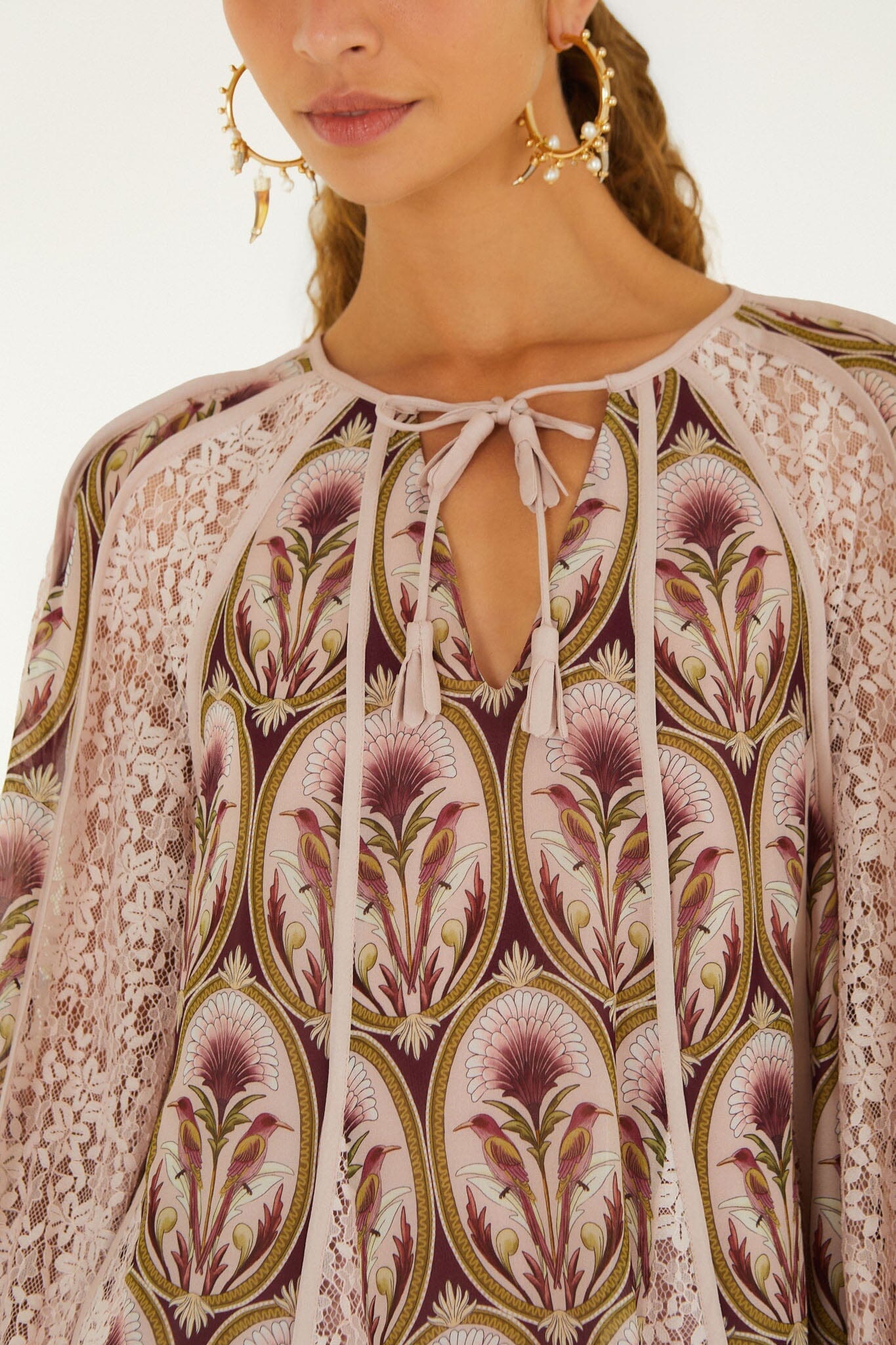 Birds Tree Garden Lace Long Sleeve Blouse