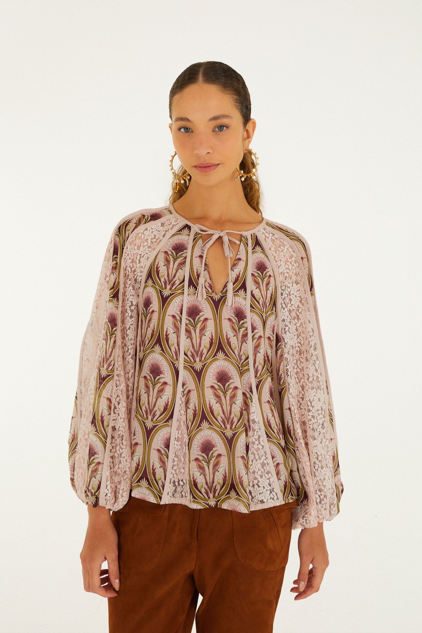 Birds Tree Garden Lace Long Sleeve Blouse