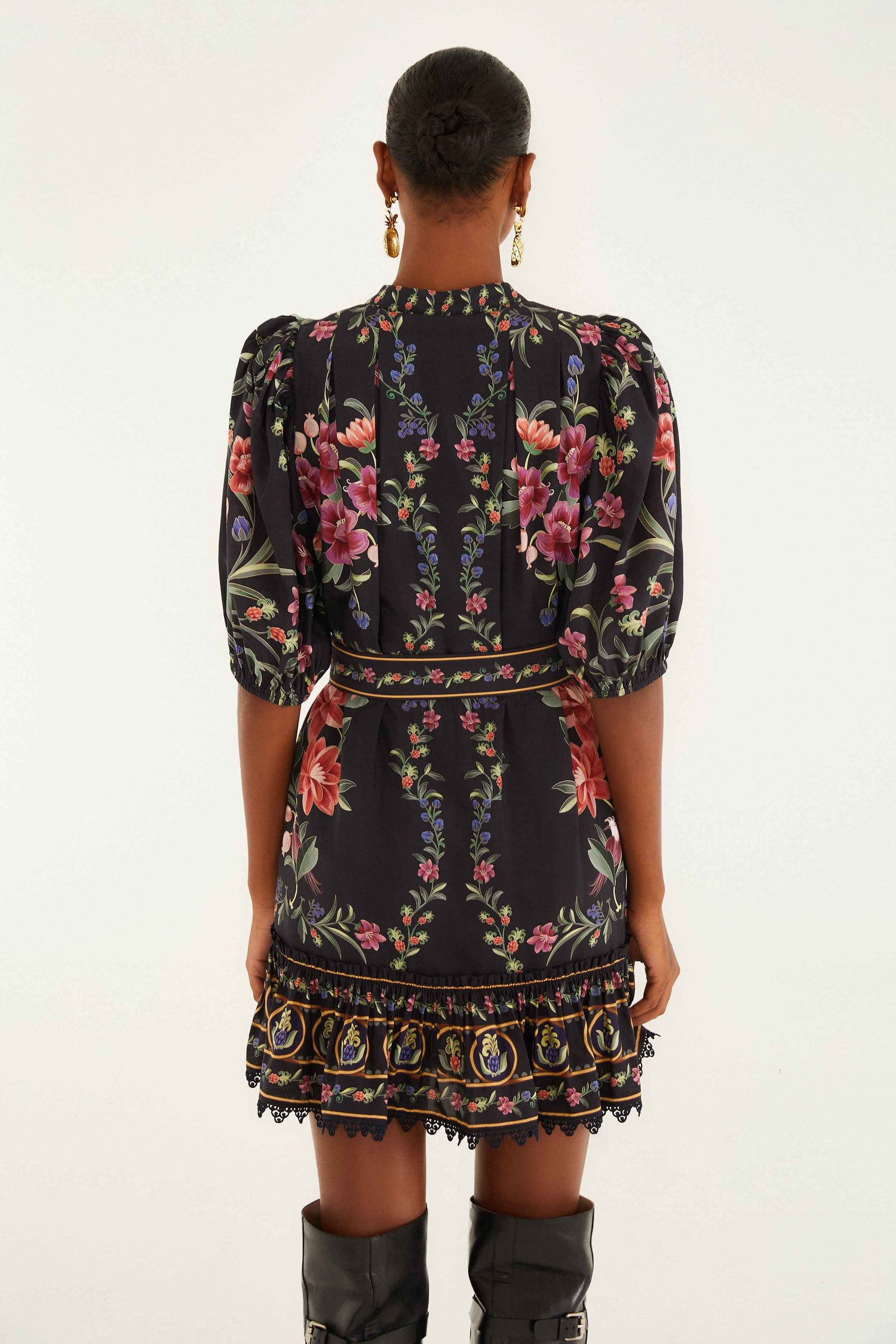 Black Belle Garden Lace Belted Mini Dress | FARM Rio Black Belle Garden Lace Belted Mini Dress | FARM Rio