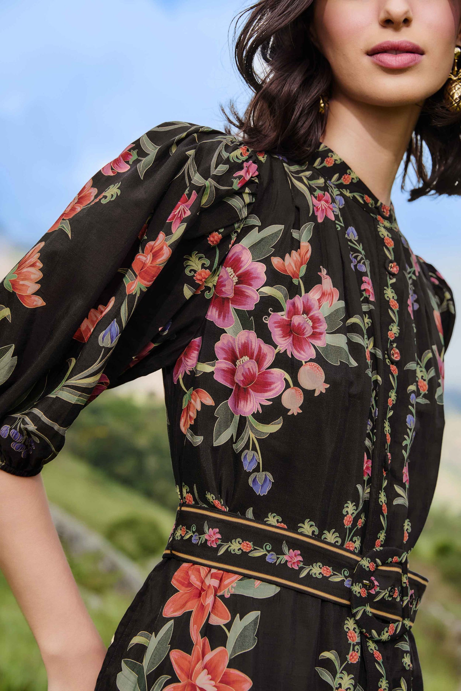 Black Belle Garden Lace Belted Mini Dress | FARM Rio Black Belle Garden Lace Belted Mini Dress | FARM Rio