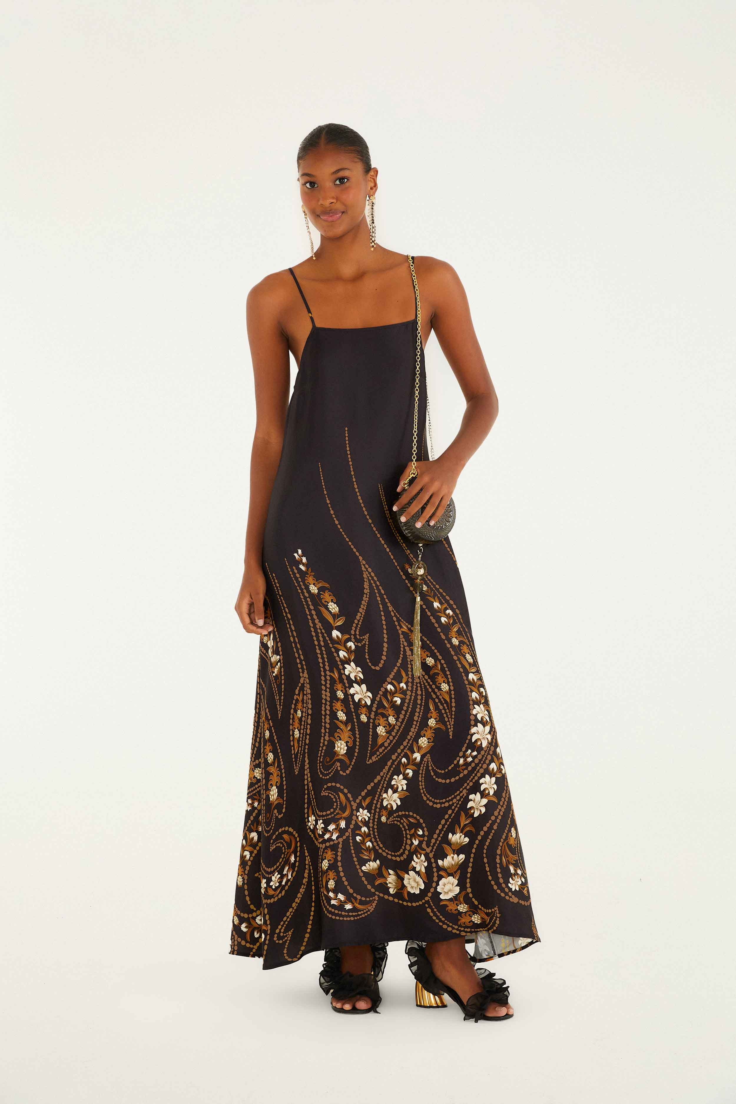Black Garden Lenzing™ Ecovero™ Viscose Slip Midi Dress | FARM Rio