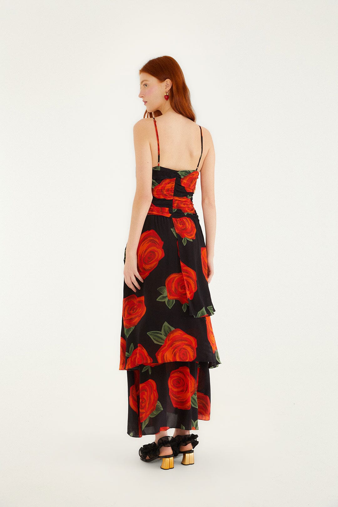 Black Latin Roses 3d Flower Layered Maxi Dress | FARM Rio