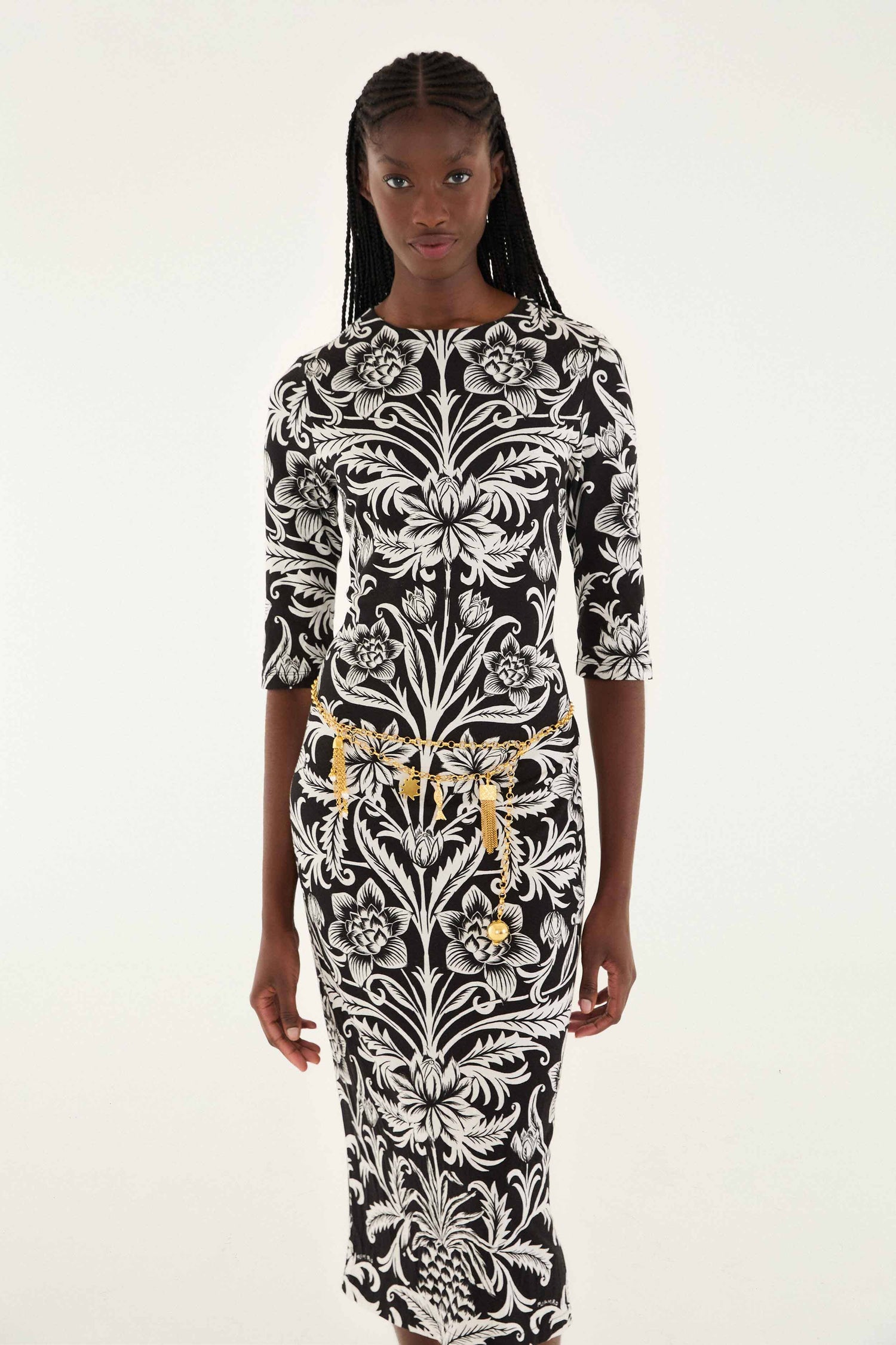 farm rio jersey dress Black Lisbon Lenzing Ecovero Viscose Jersey Midi Dress