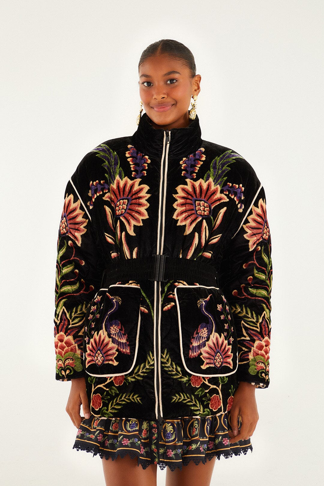 Black Marvelous Garden Puffer Jacket | FARM Rio