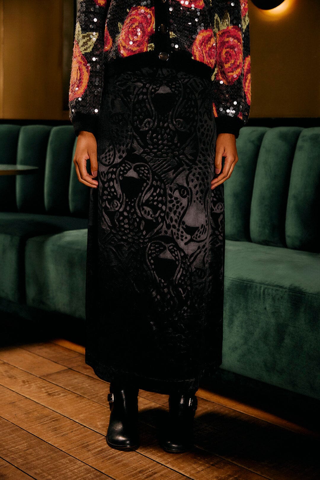 Black Midnight Leopards Jacquard Maxi Skirt | FARM Rio