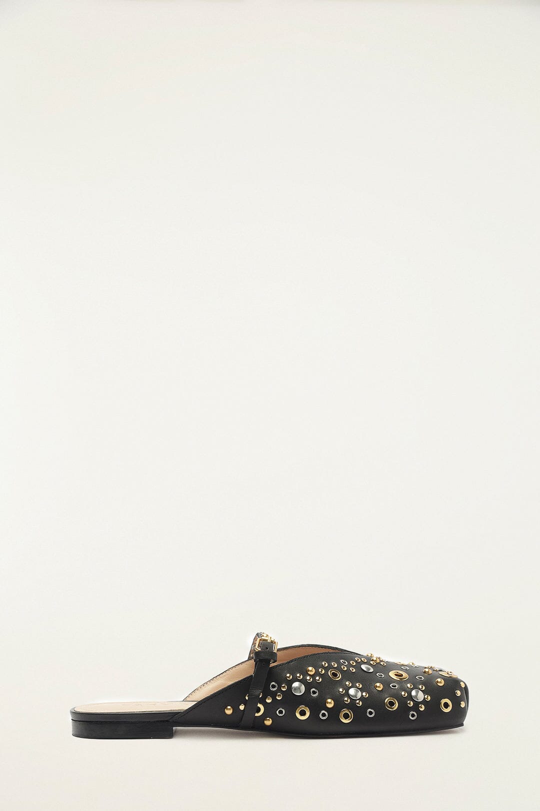 FARM Rio model wearing the Black Studded Square Toe Ballerina