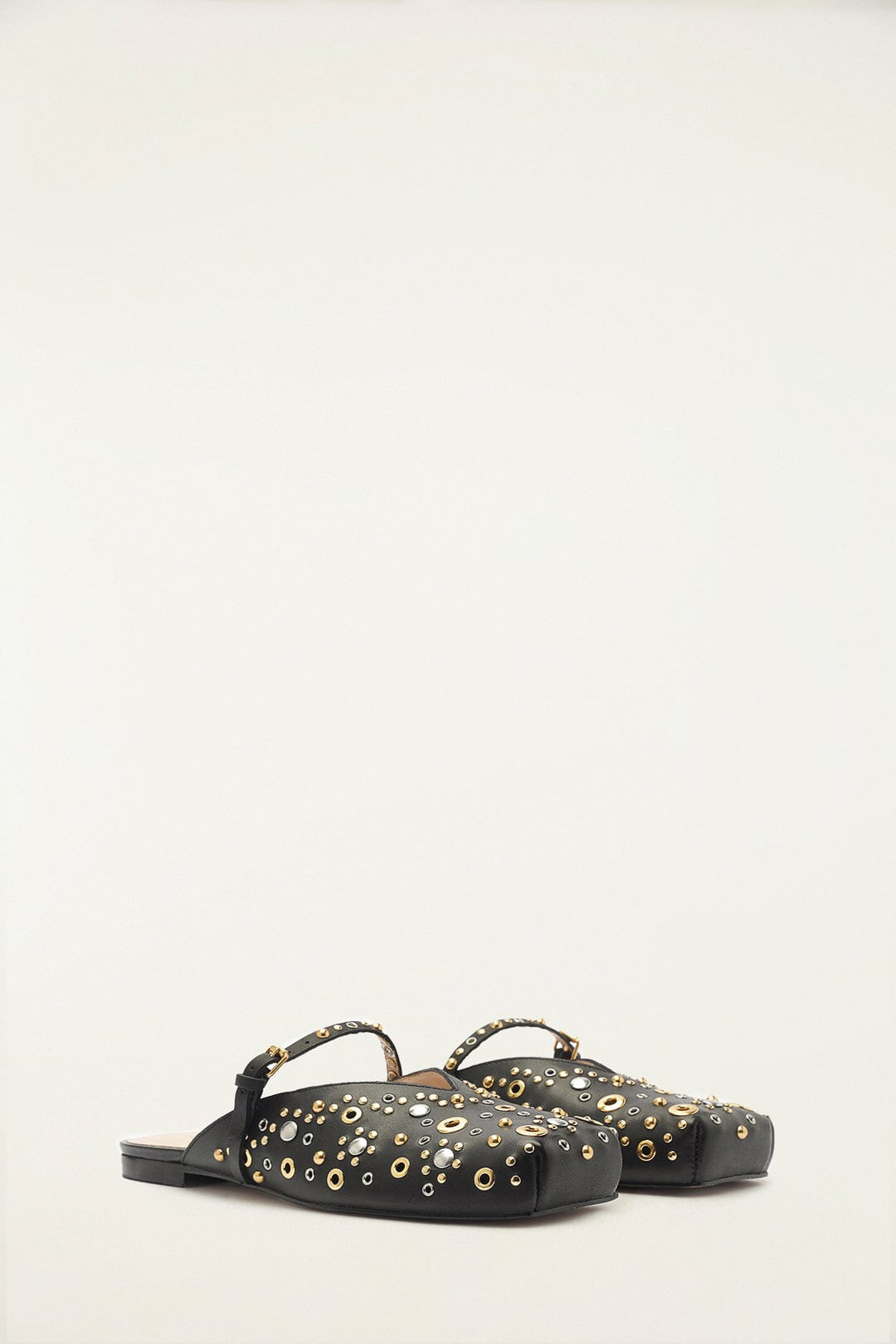 FARM Rio model wearing the Black Studded Square Toe Ballerina