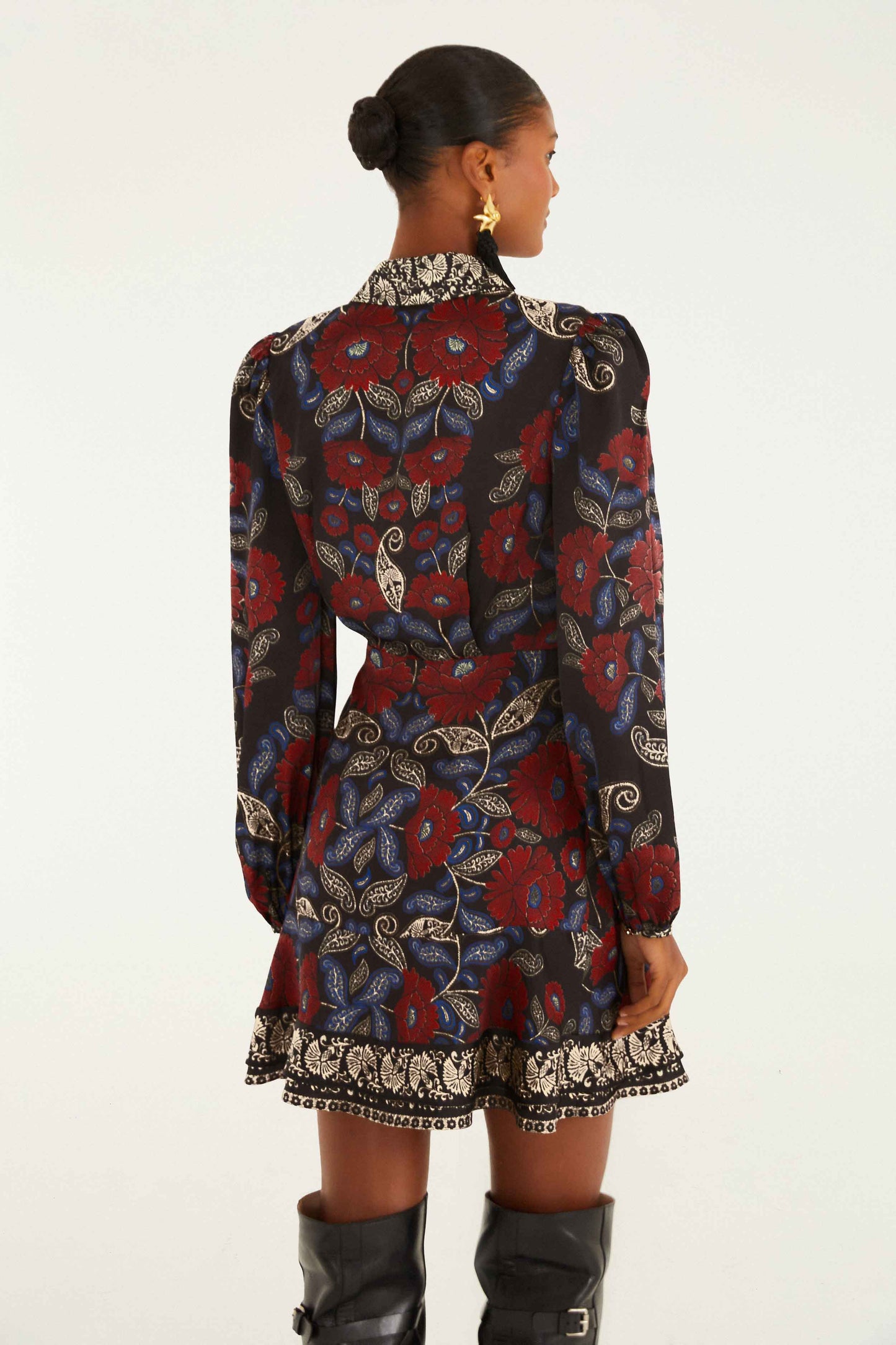 FARM Rio model wearing the Black Valentina Wrap Lenzing� Ecovero� Viscose Mini Dress