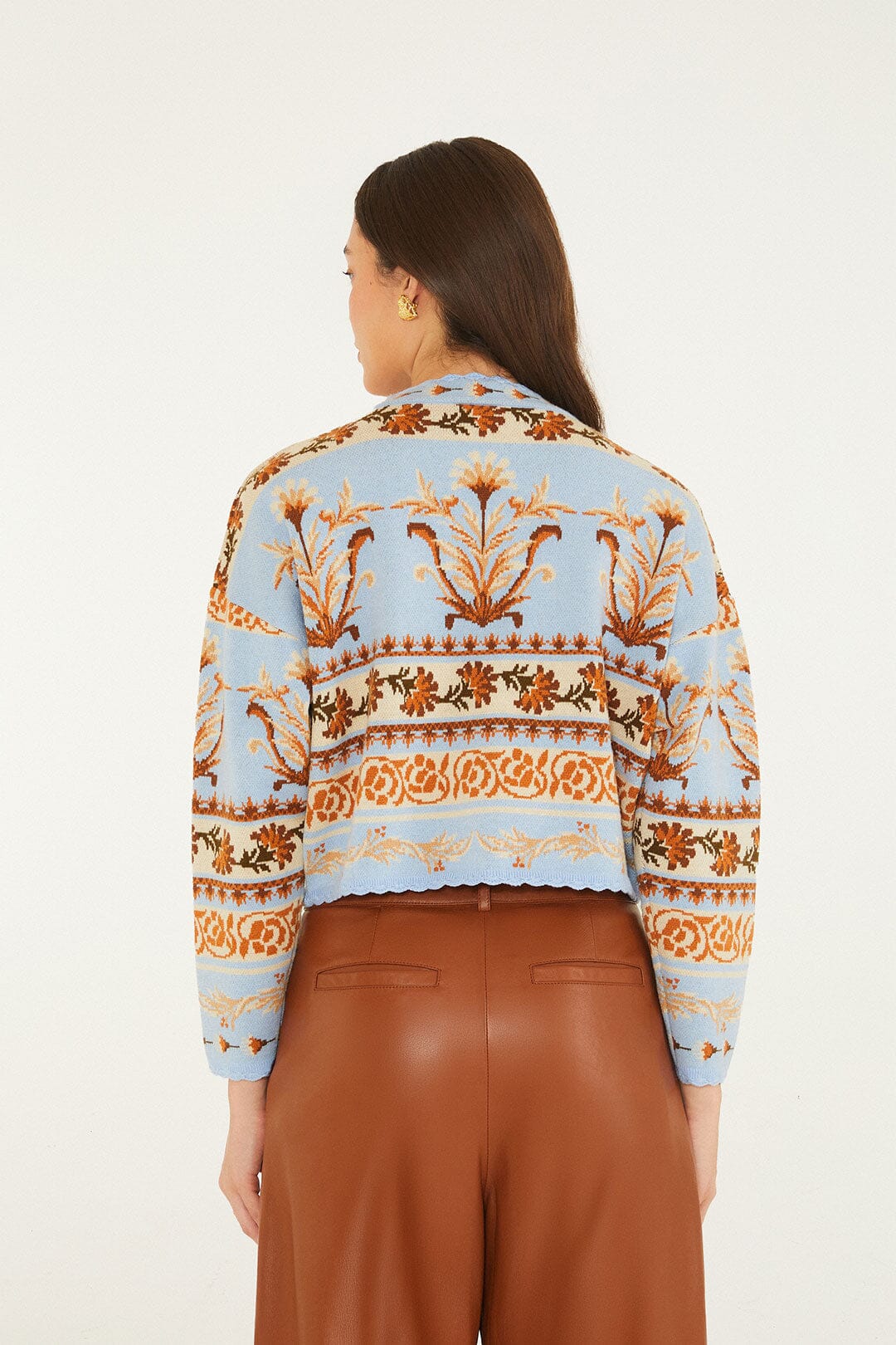 FARM Rio model wearing the Blooming Garden Knit Cardigan