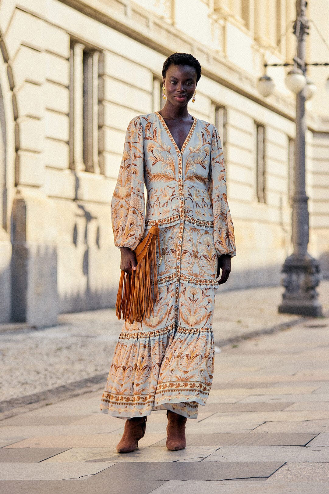 FARM Rio model wearing the Blooming Garden Maxi Dress