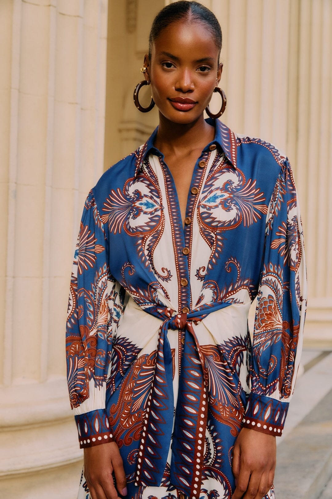 Blue Arabesque Scarf Lenzing  Ecovero  Viscose Midi Dress | FARM Rio