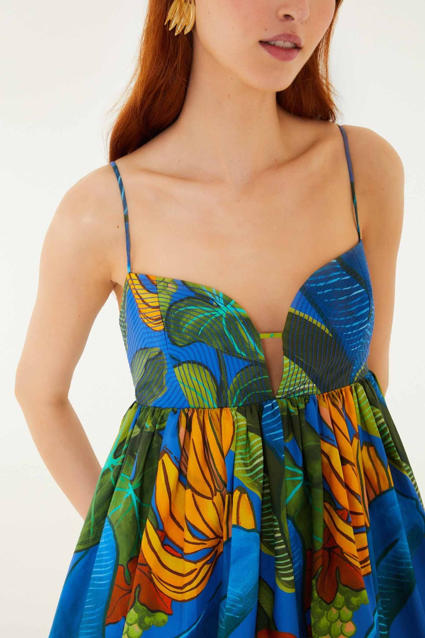 Blue Banana Grapes Sleeveless Organic Cotton Mini Dress