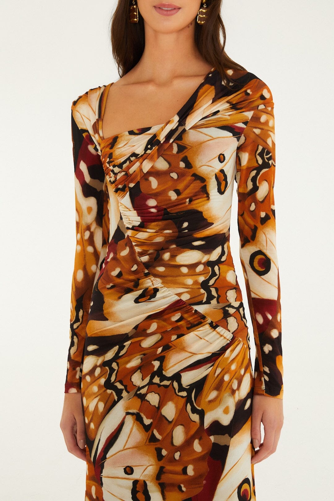 FARM Rio model wearing the Borbofly Long Sleeve Maxi Dress