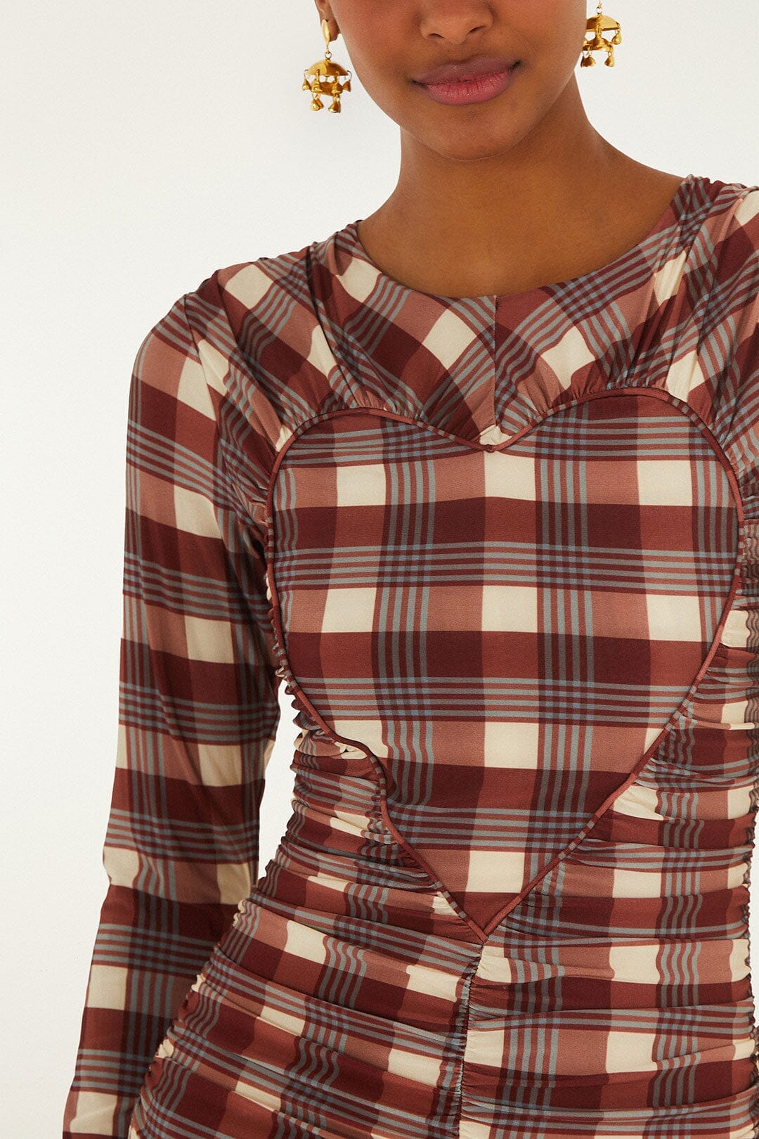 Minivestido marrón Country Tartan Heart fruncido