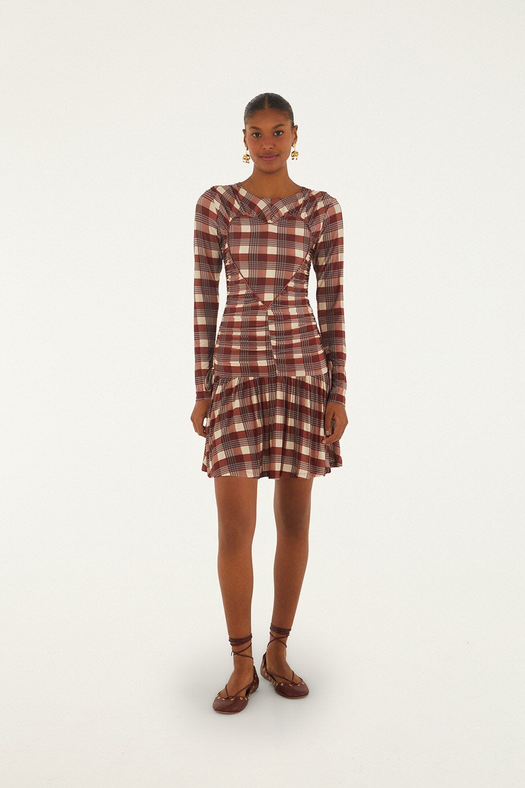 Minivestido marrón Country Tartan Heart fruncido
