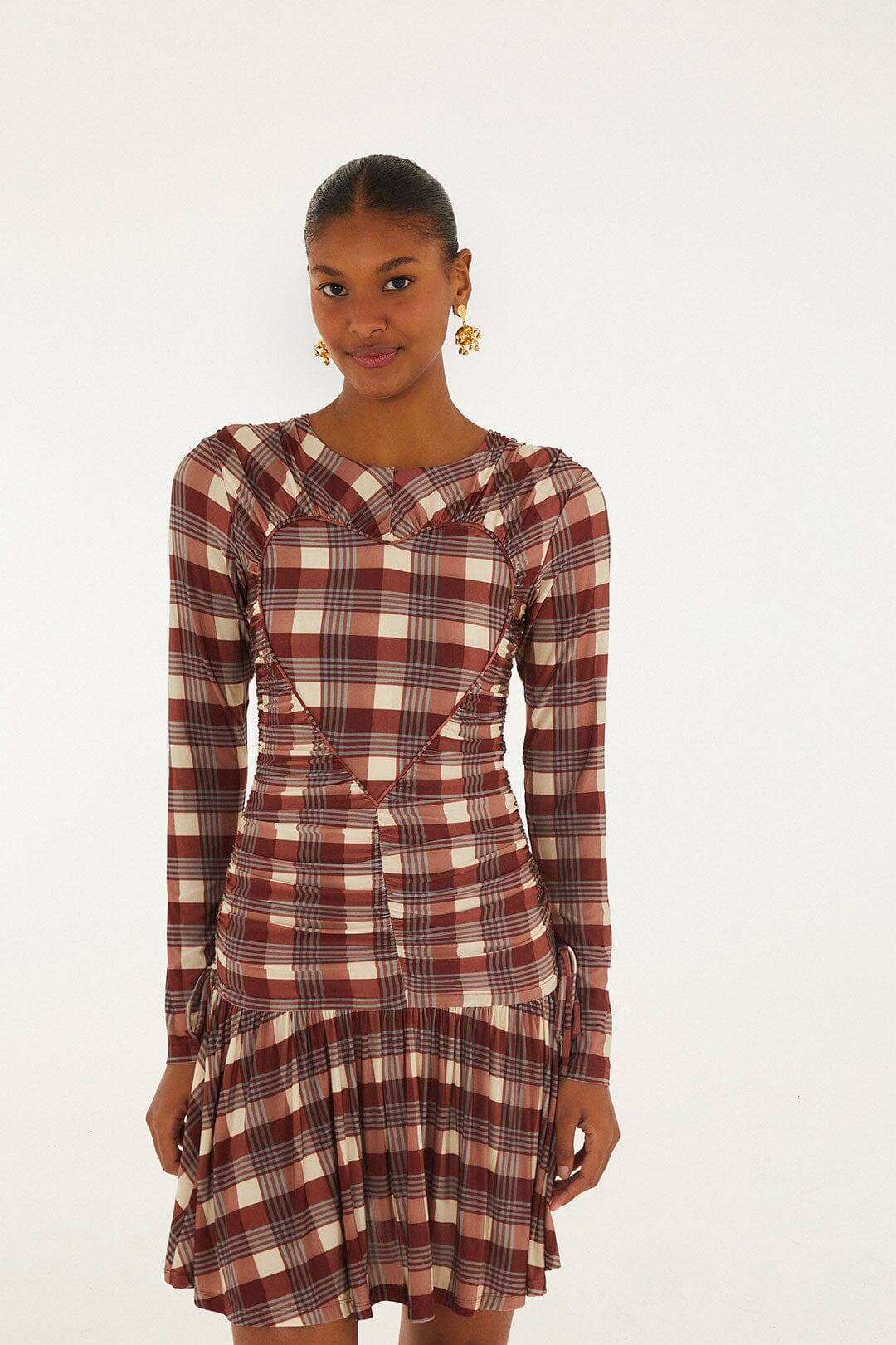 Minivestido marrón Country Tartan Heart fruncido