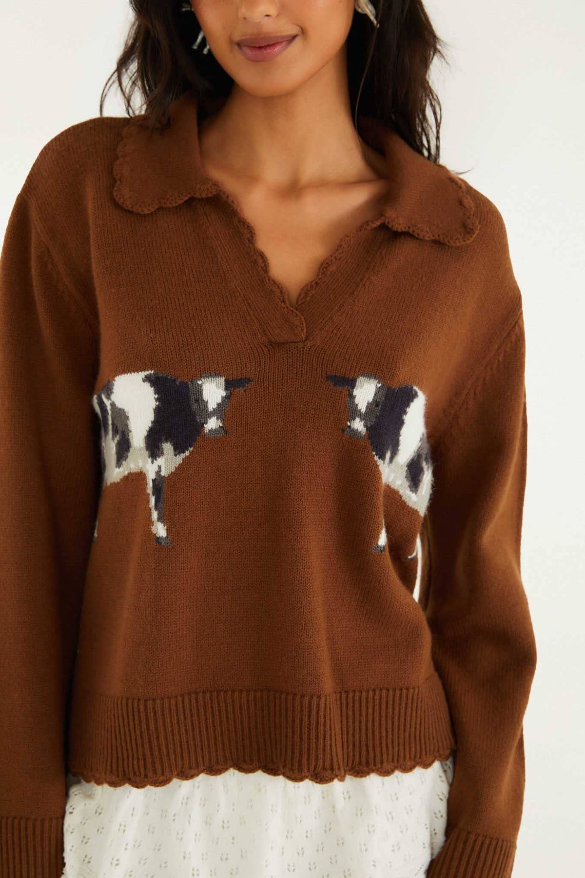 Jersey de punto con cuello y vaca Countryside color marrón