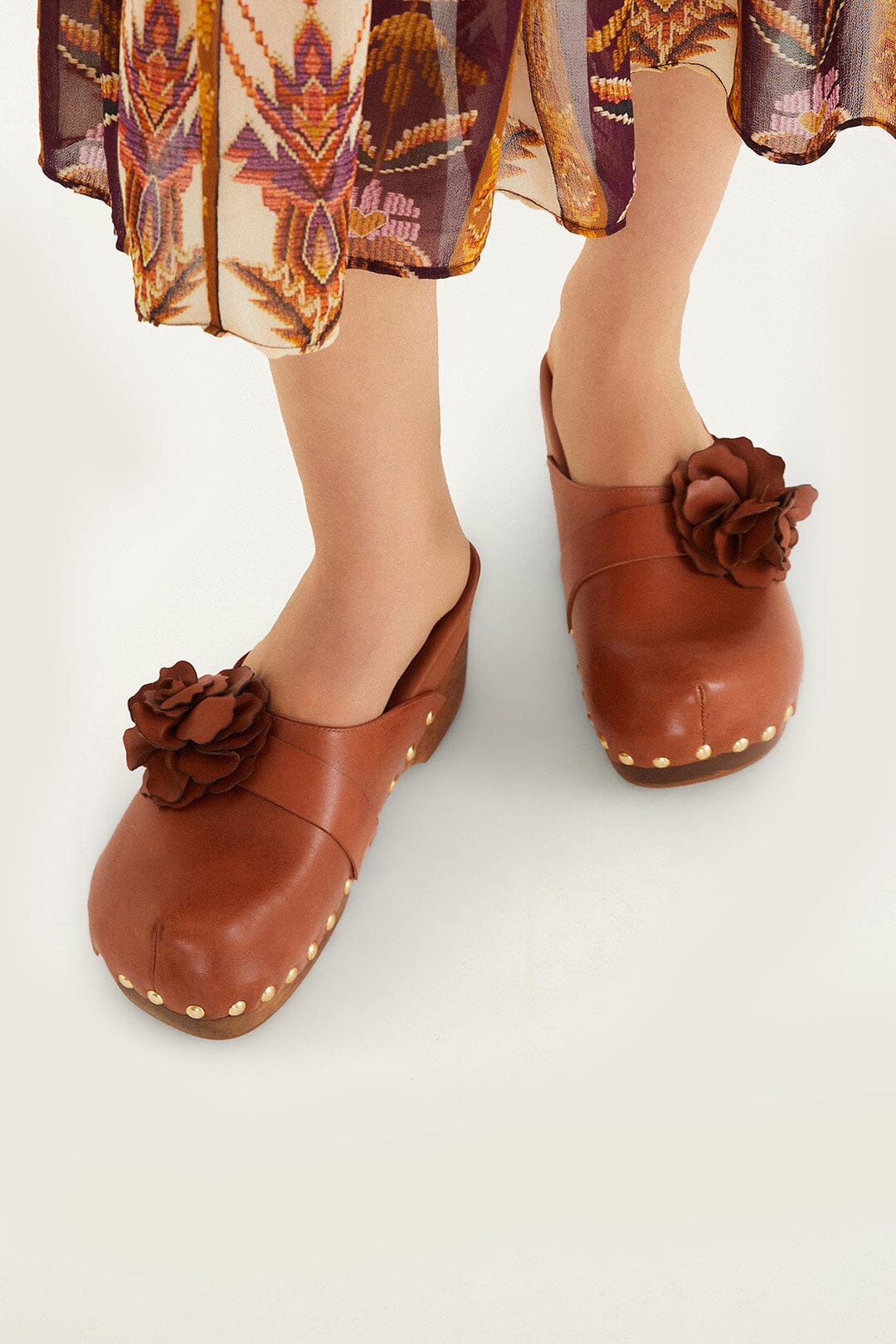 FARM Rio model wearing the Brown Flower Clog