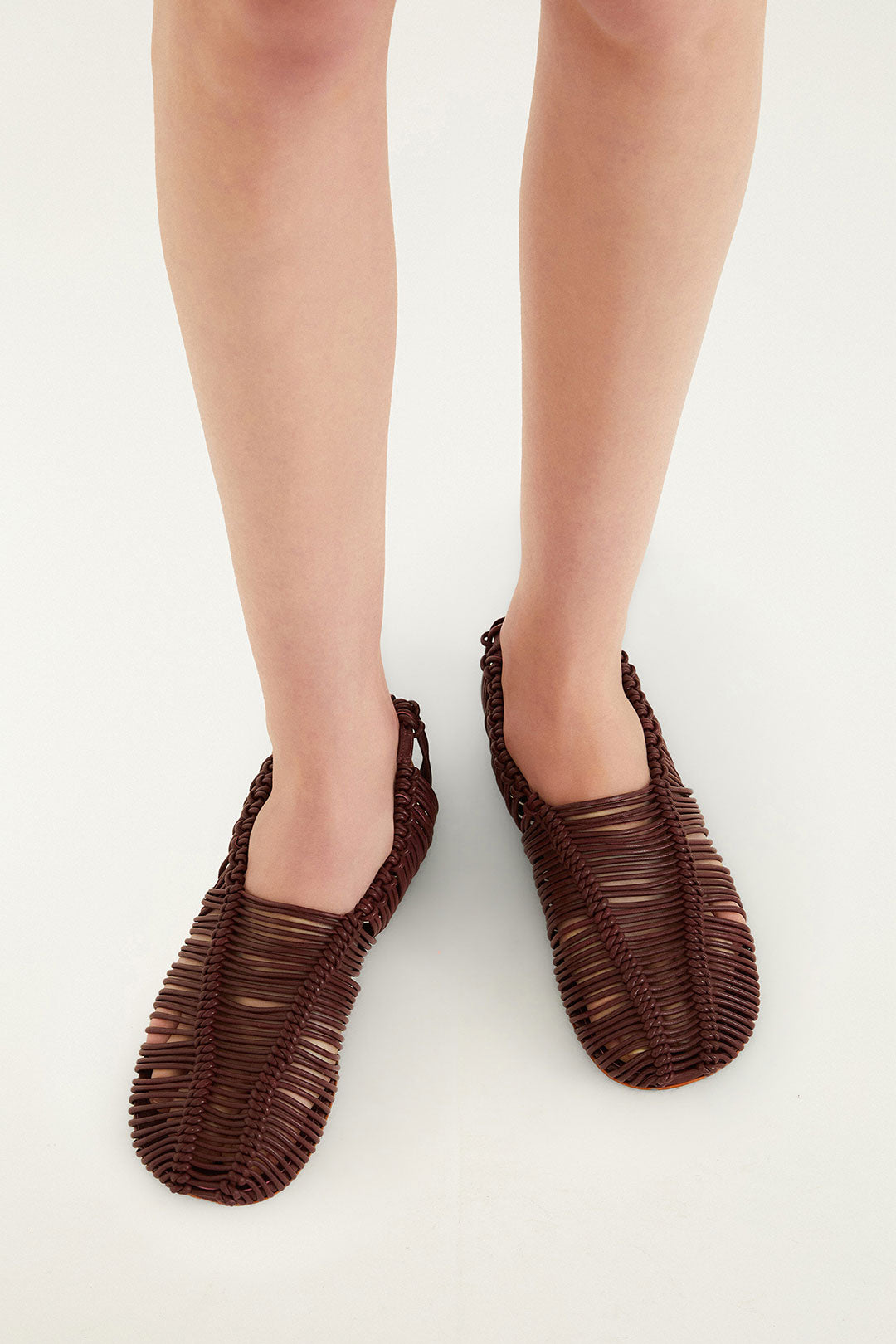 FARM Rio model wearing the Brown Macrame Mary Jane Ballerina