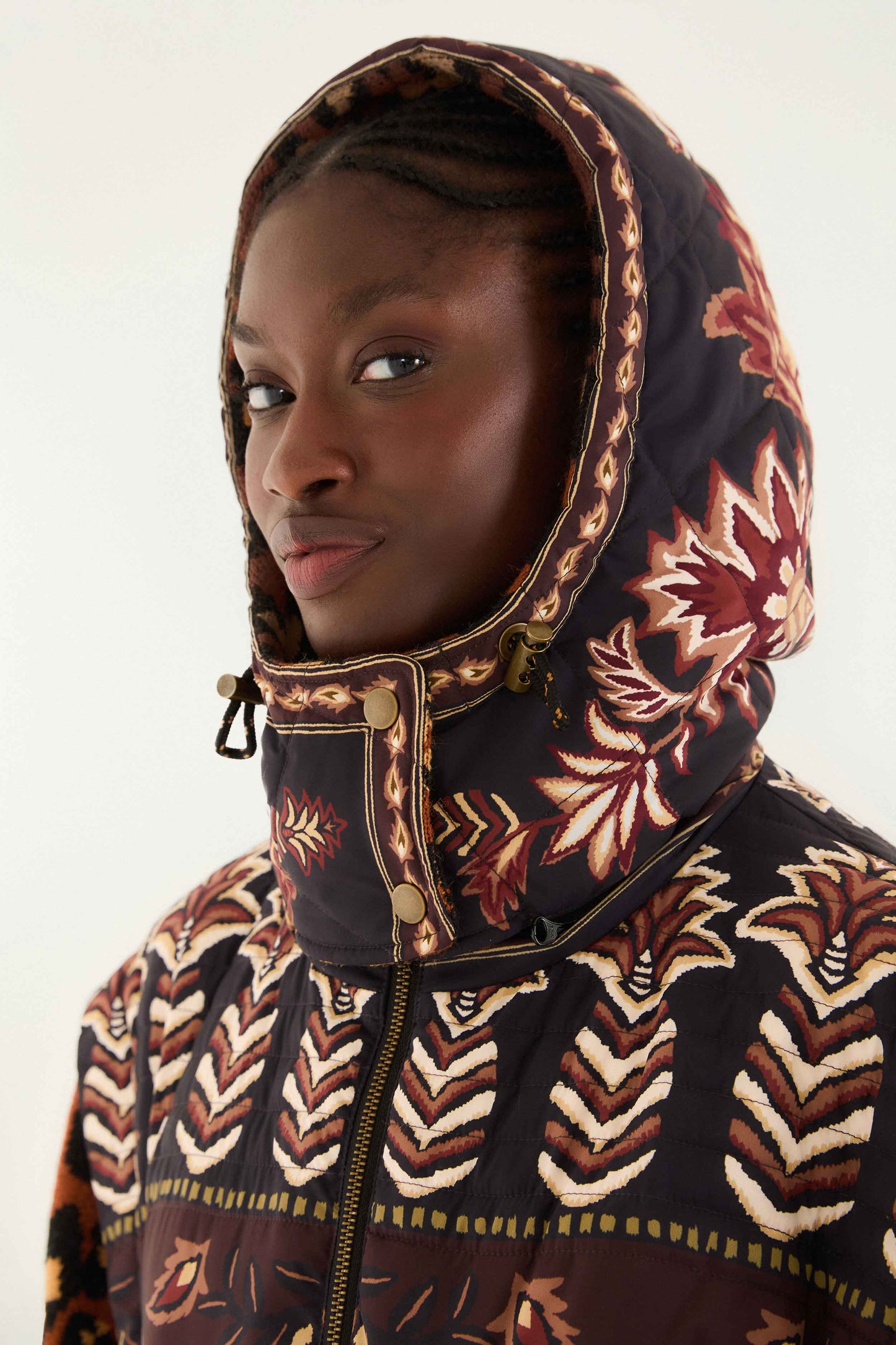 FARM Rio model wearing the Brown Winter Ainika Puffer Jacket