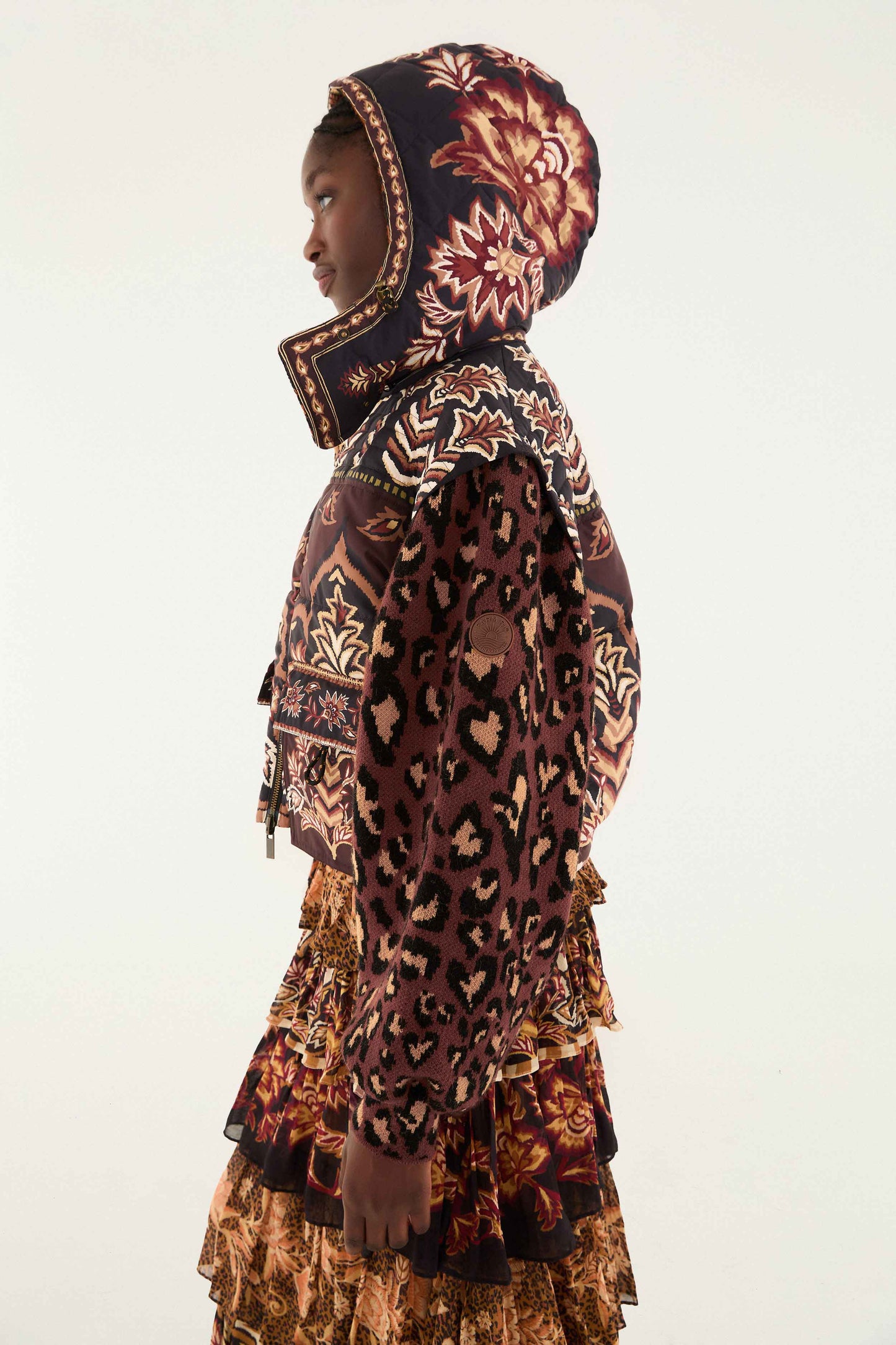 FARM Rio model wearing the Brown Winter Ainika Puffer Jacket