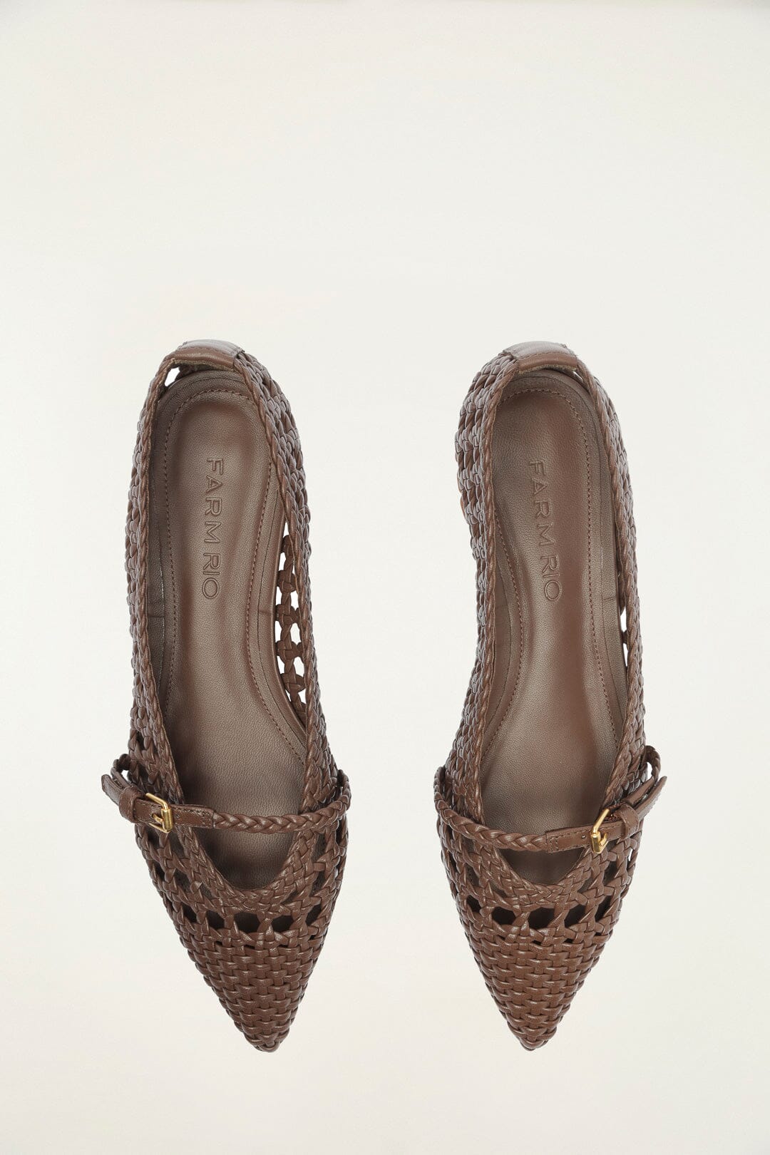 FARM Rio model wearing the Brown Woven Mary Jane Ballerina
