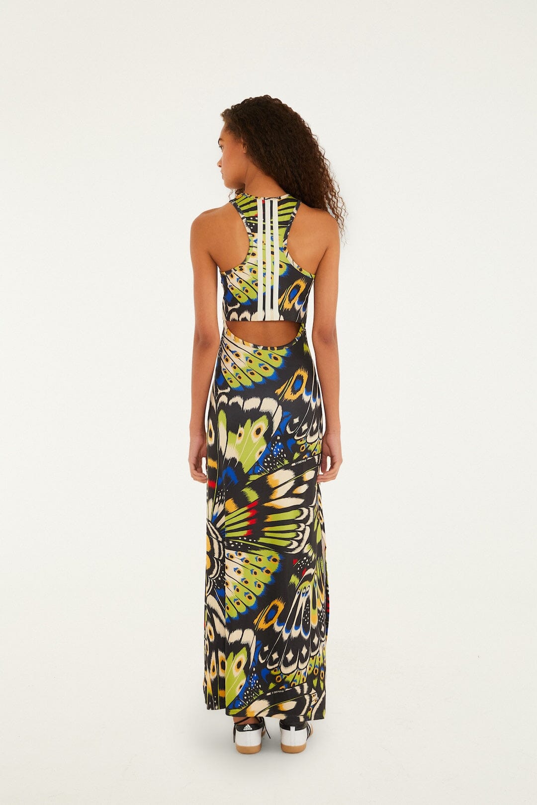 FARM Rio model wearing the Colorfly Green Adidas Dress