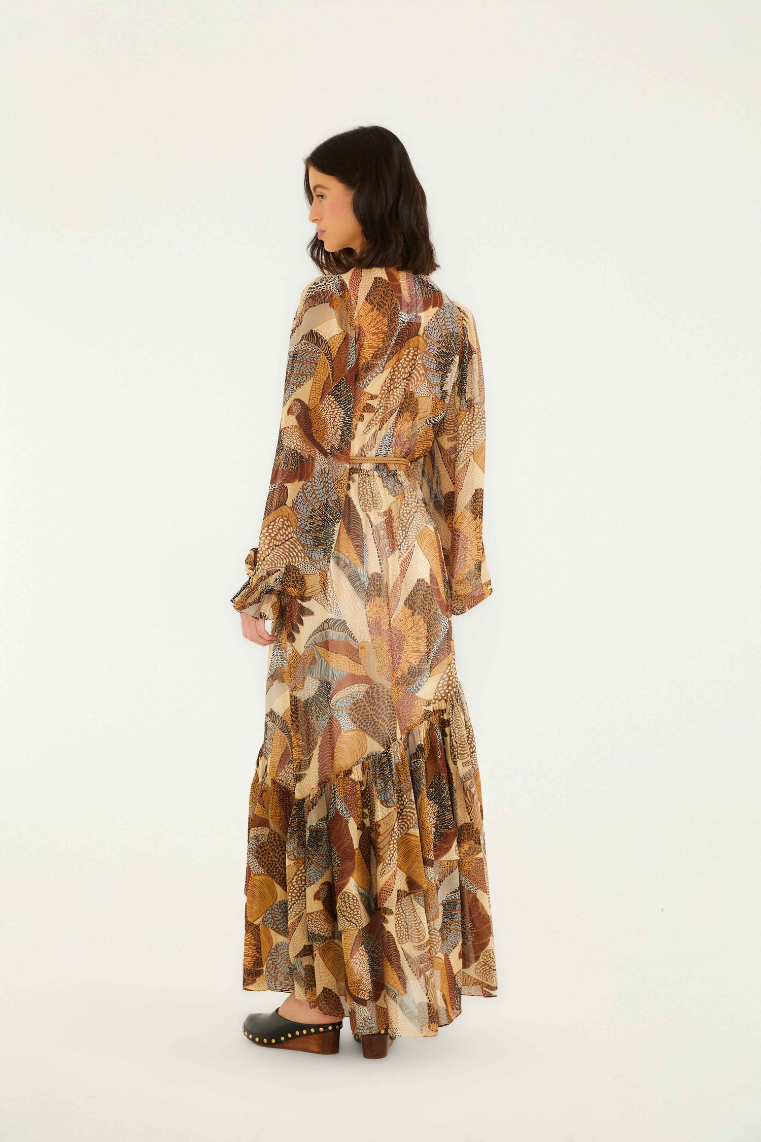cream maxi dress with sleeves Cream Dotted Macaws Long Sleeve Maxi Dress
