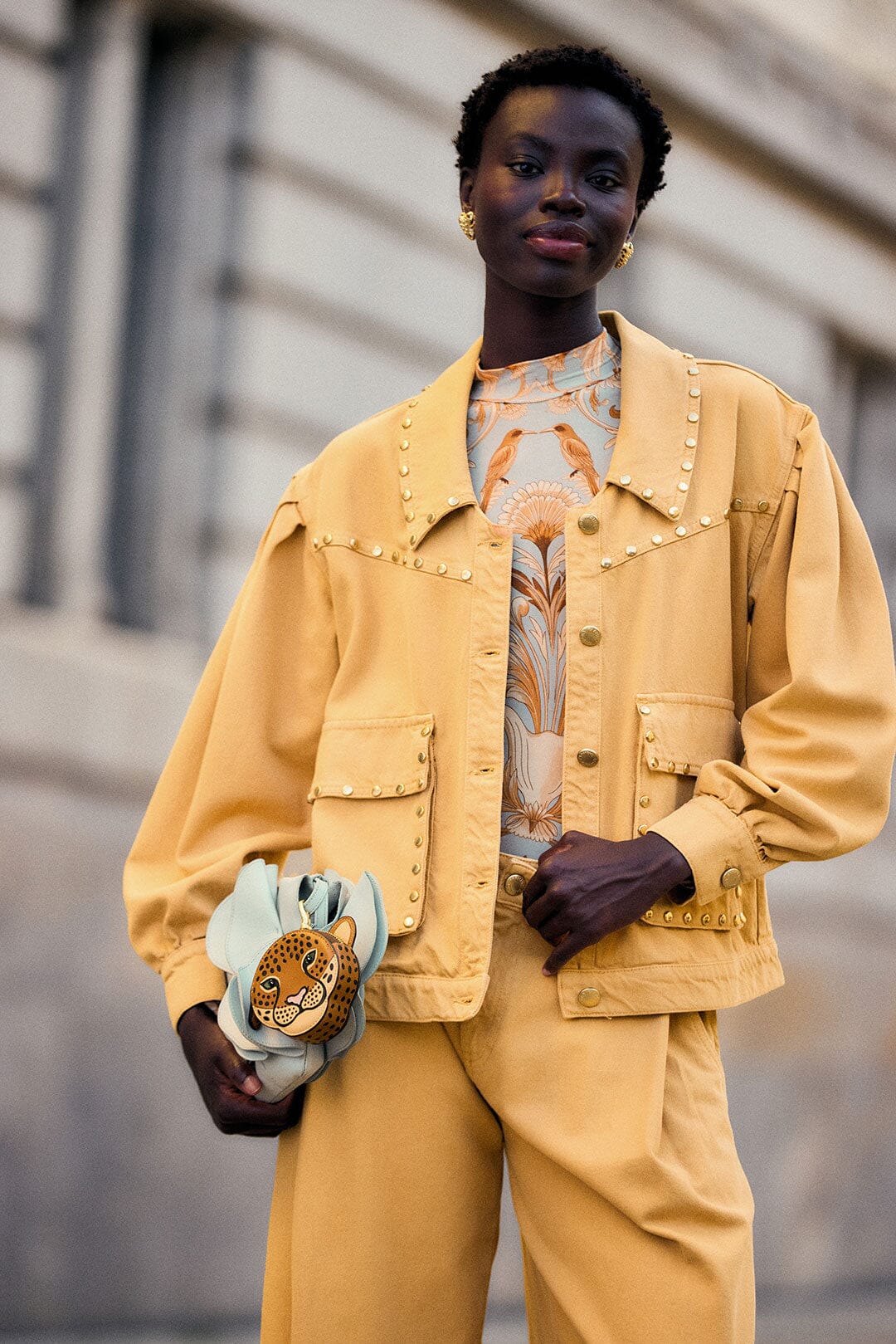 FARM Rio model wearing the Criaturas Fantásticas Twill Jacket