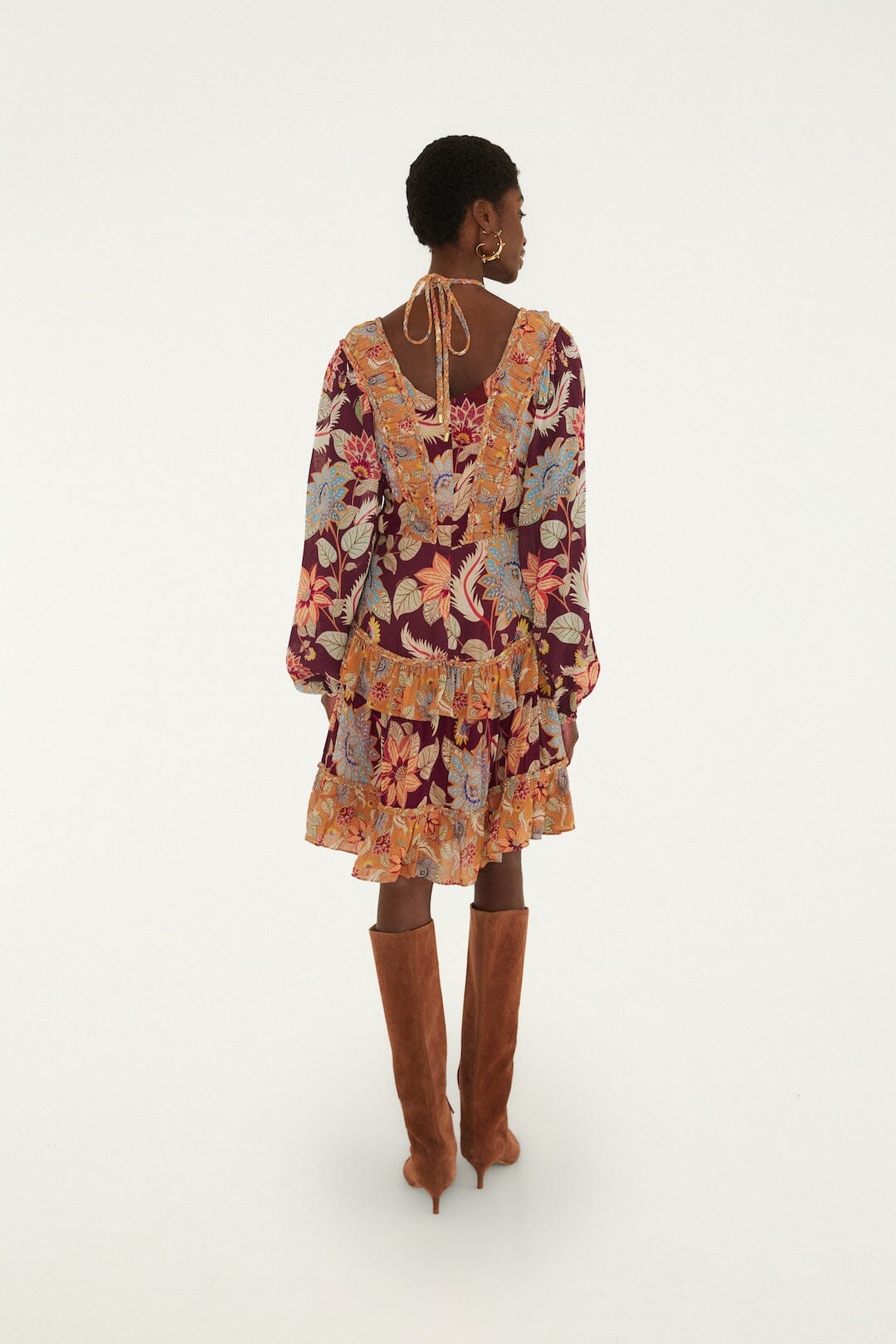 FARM Rio model wearing the Delhi Floral Mixed Mini Dress