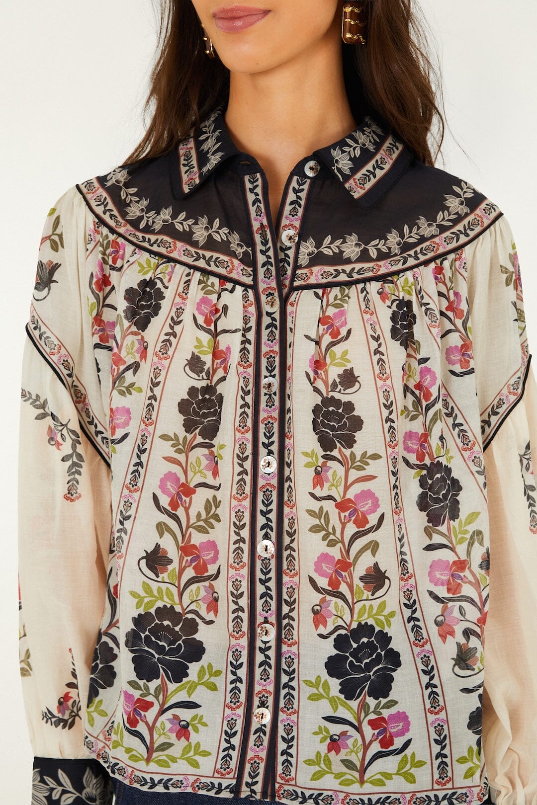 FARM Rio model wearing the Delicate Floral Blouse