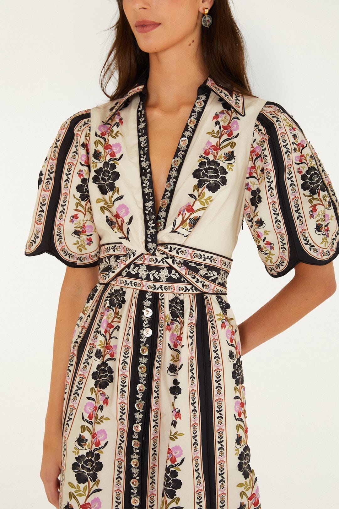 Robe longue boutonnée à col et imprimé floral délicat