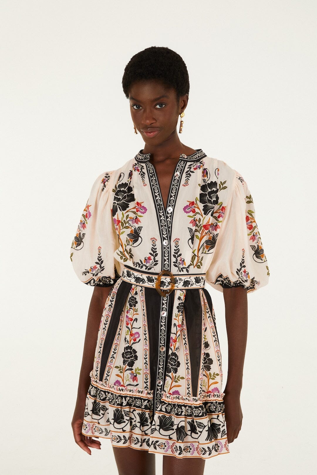 FARM Rio model wearing the Delicate Floral Mini Dress