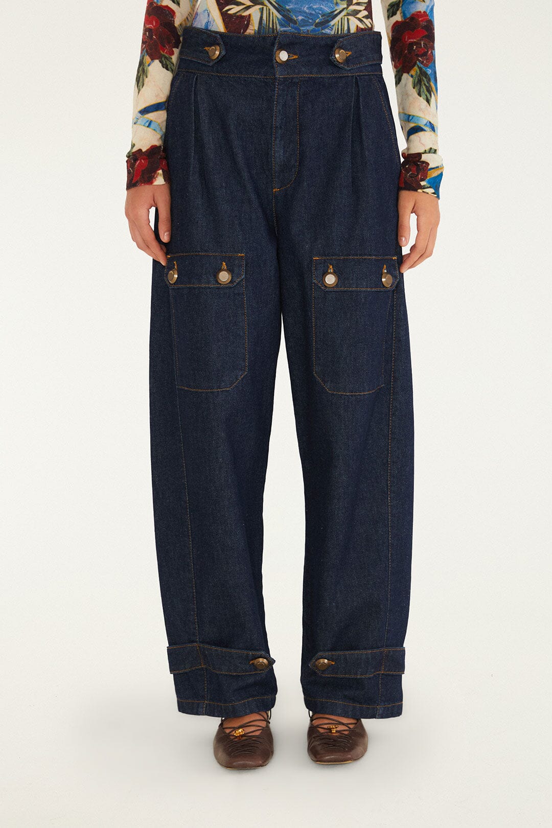 FARM Rio model wearing the Denim Cargo Pants