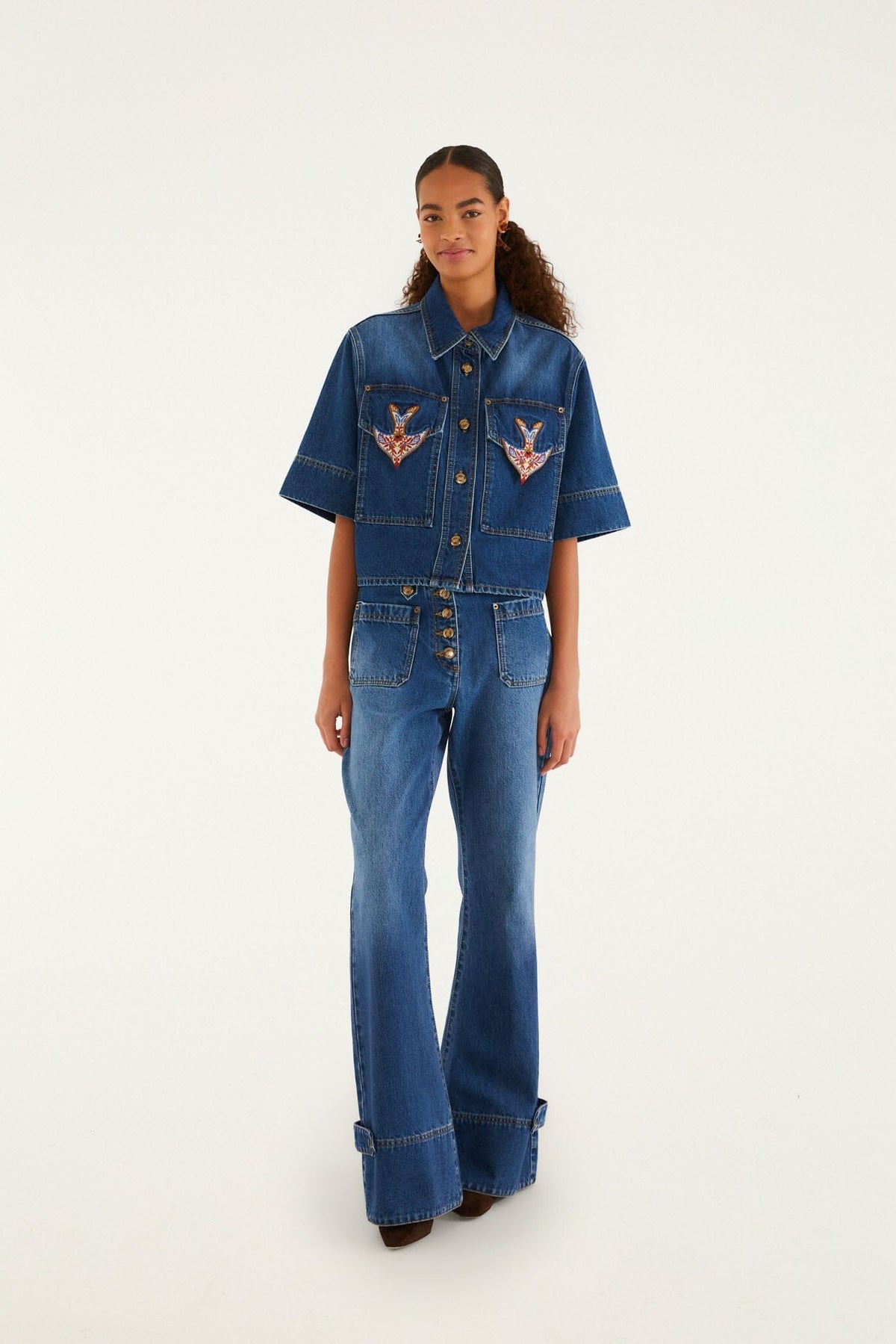 Camisa vaquera bordada Porcelain Birds