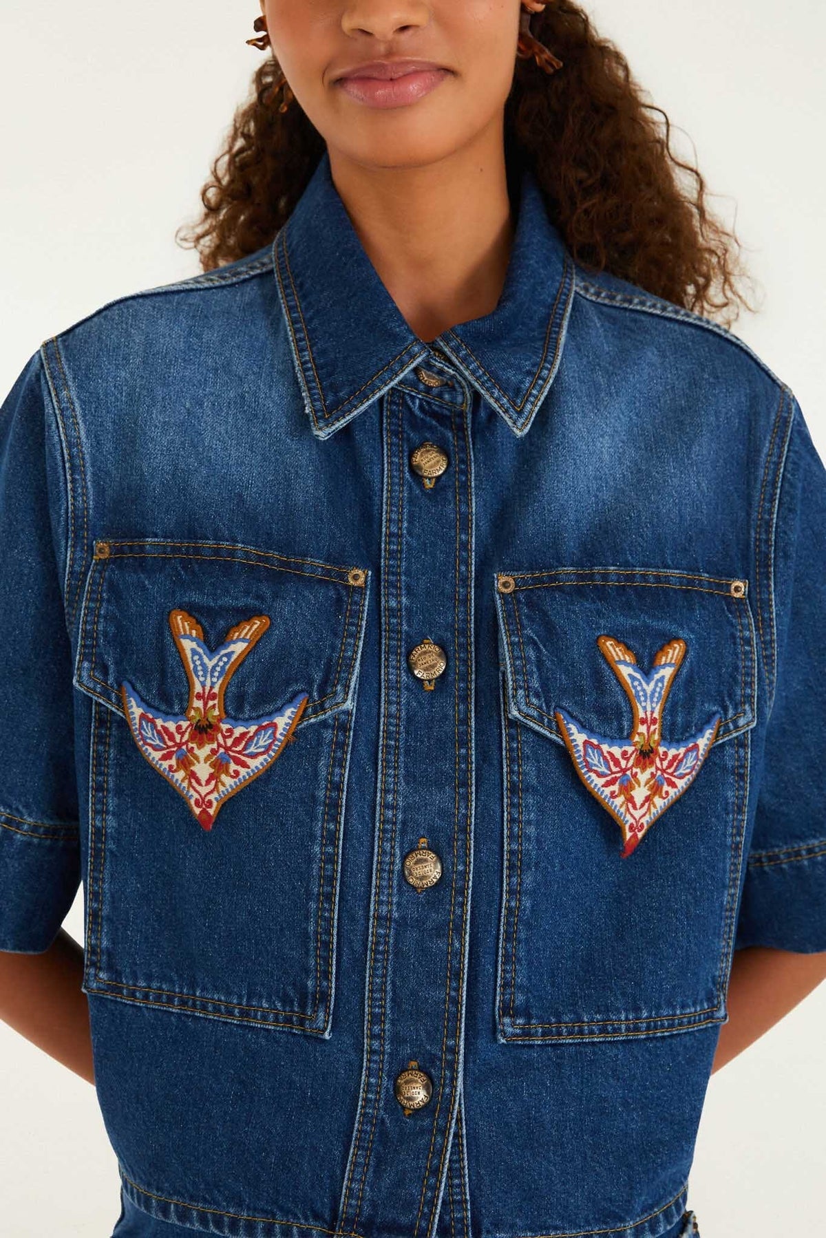 Camisa vaquera bordada Porcelain Birds