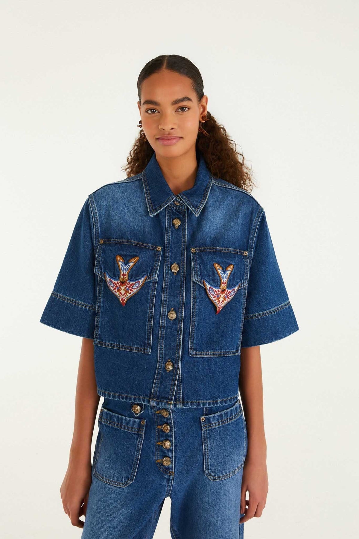 Camisa vaquera bordada Porcelain Birds