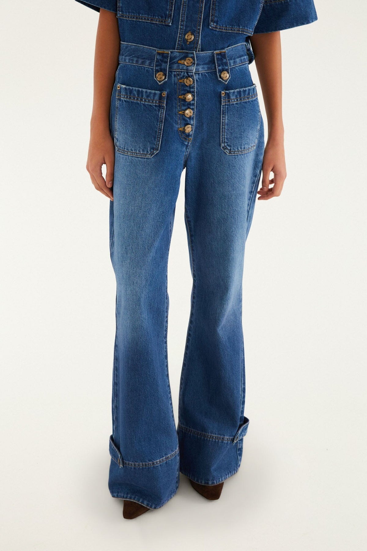 Pantalones acampanados vaqueros con bolsillos Porcelain Birds