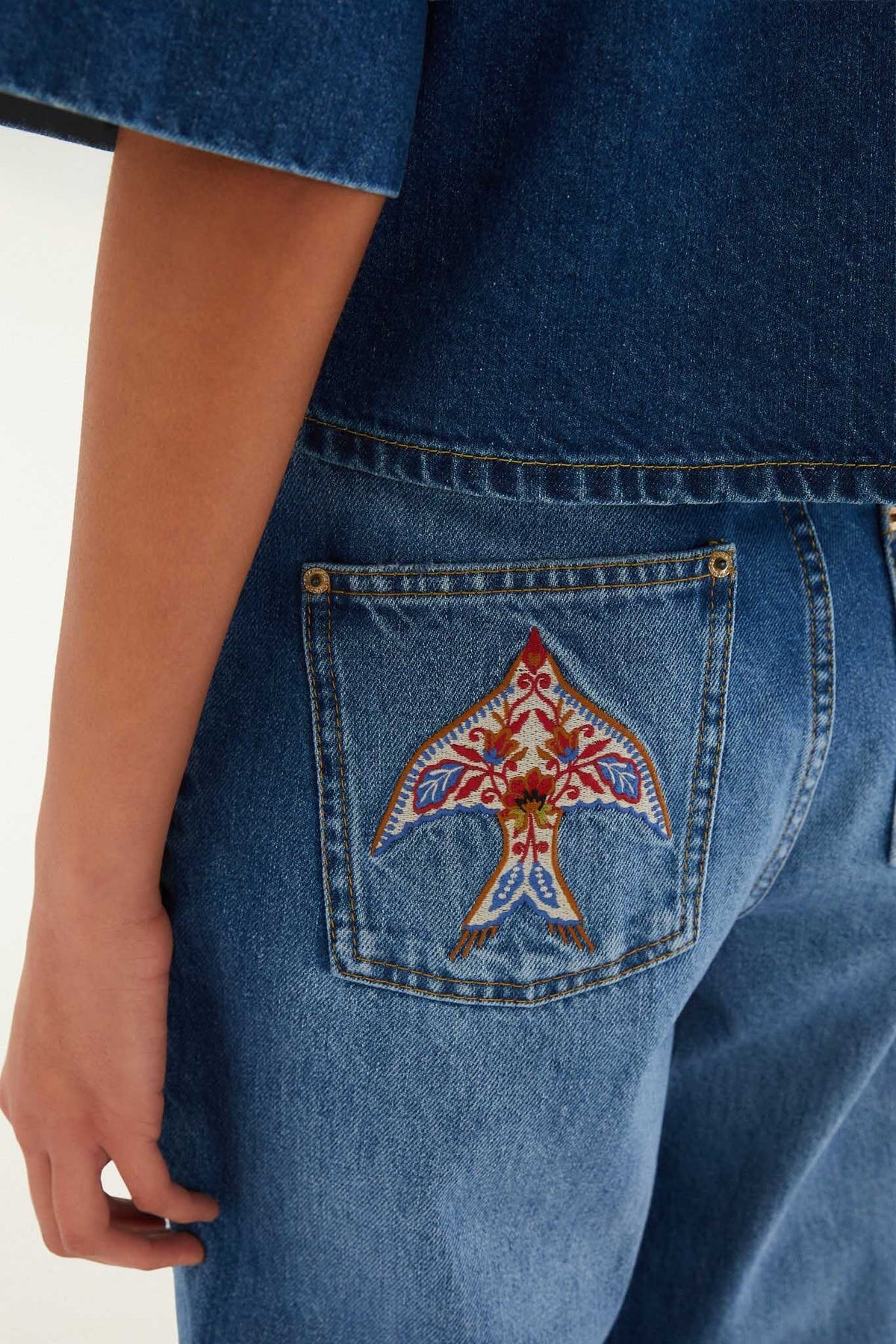 Pantalones acampanados vaqueros con bolsillos Porcelain Birds