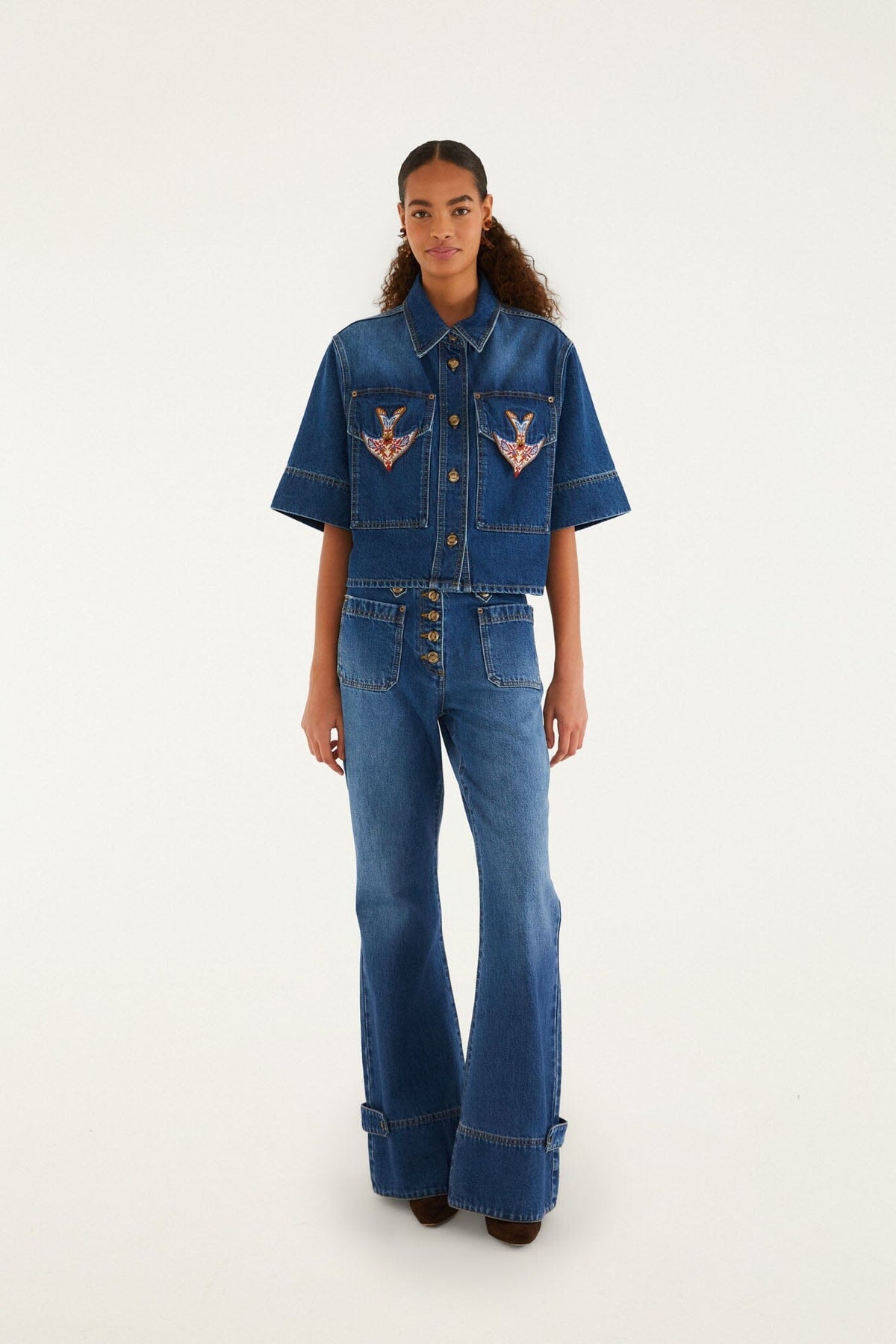 Pantalones acampanados vaqueros con bolsillos Porcelain Birds