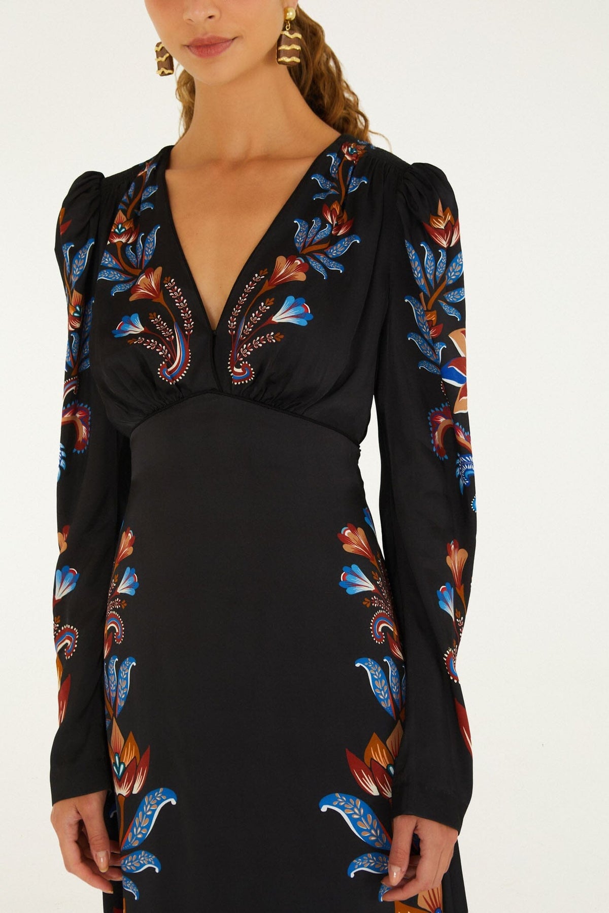 Vestido midi Energy con estampado floral y mangas abullonadas