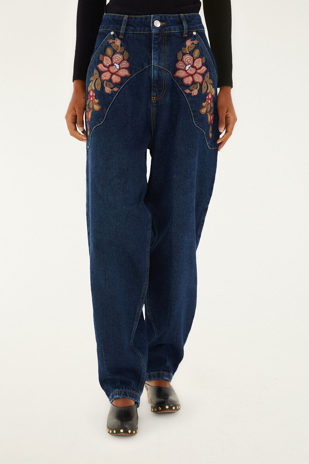 Denim Floral Embroidery Pants | FARM Rio