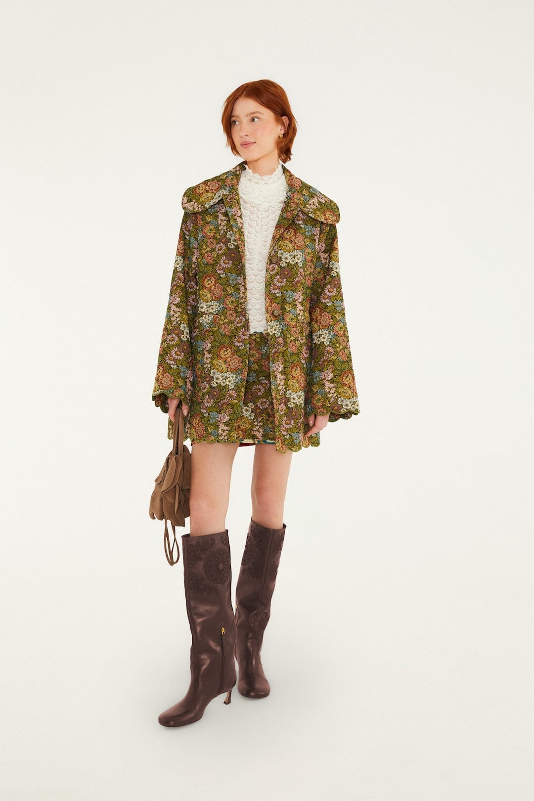 Trench à revers en jacquard floral