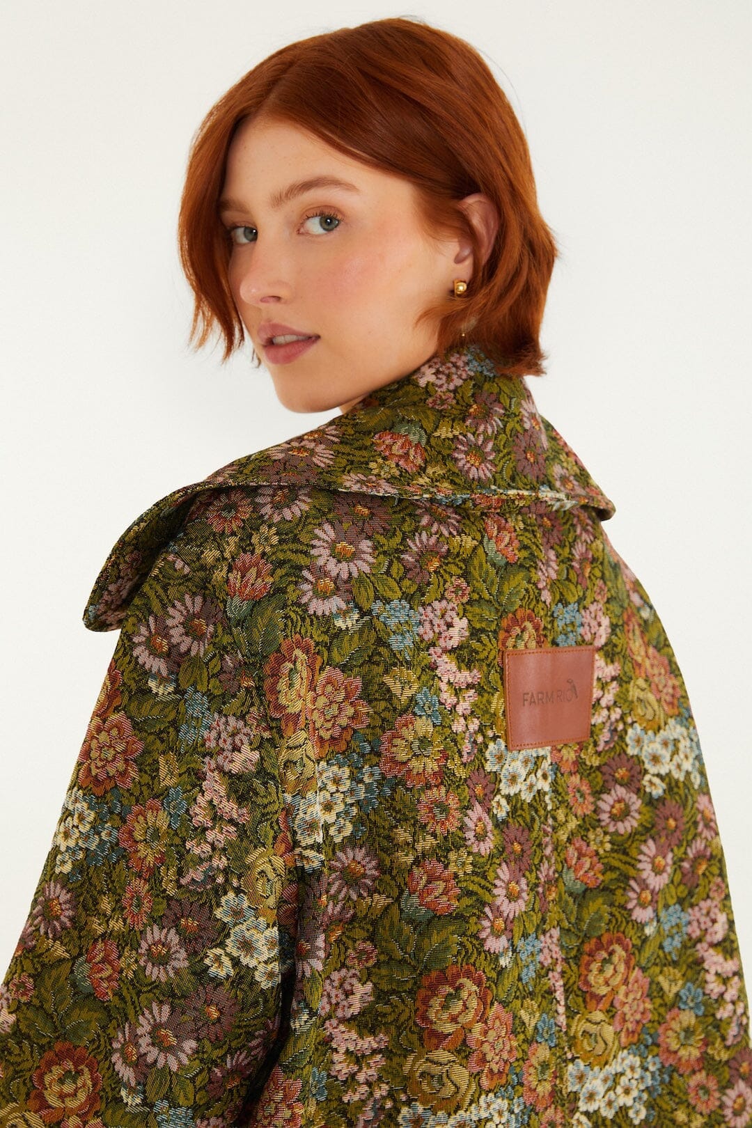Trench à revers en jacquard floral
