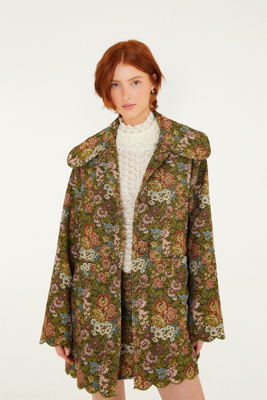 Trench à revers en jacquard floral