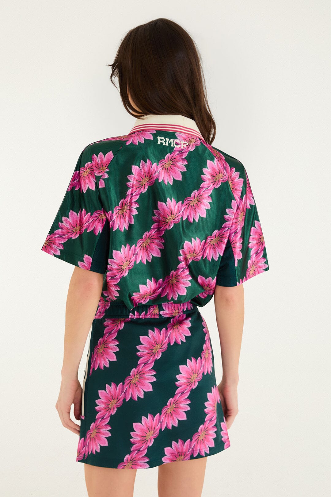 FARM Rio model wearing the Flowerbana Green Adidas Skirt