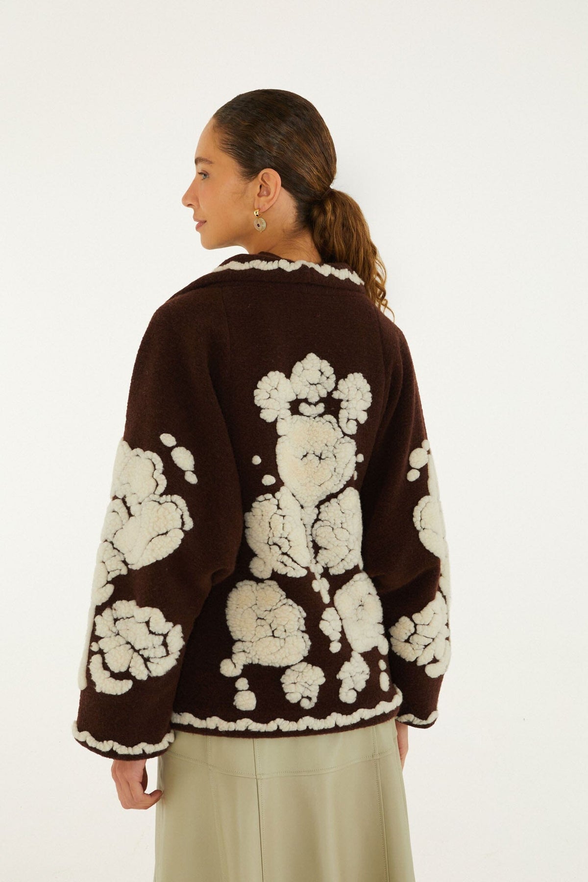 Flowers Pockets Crop Fleece Coat