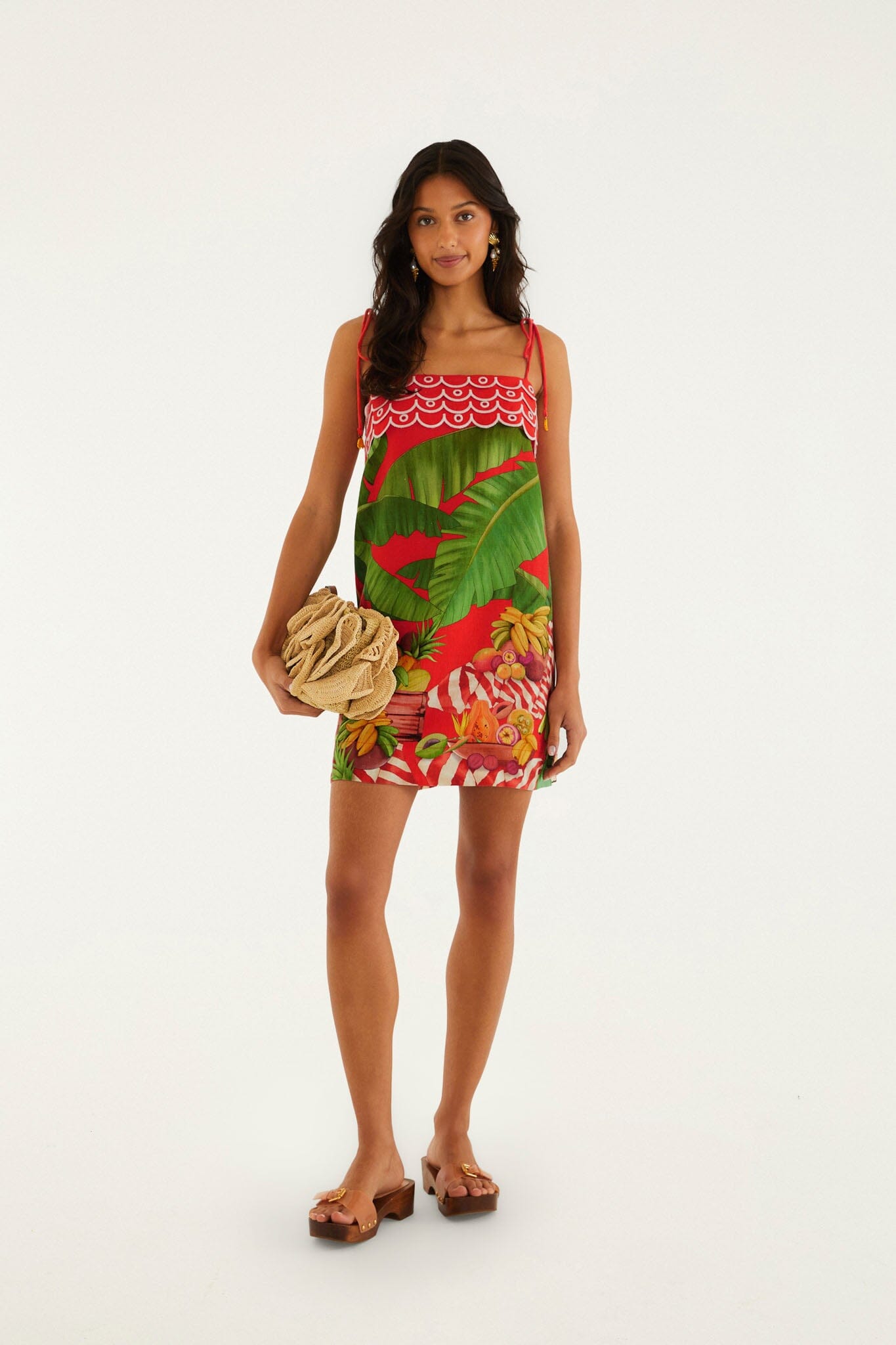 FARM Rio model wearing the Fruit Trolley Red Mini Dress