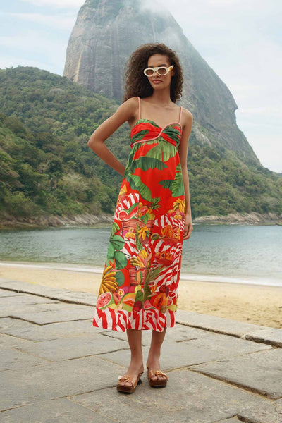 Fruit Trolley Red Sleveless Maxi Dress